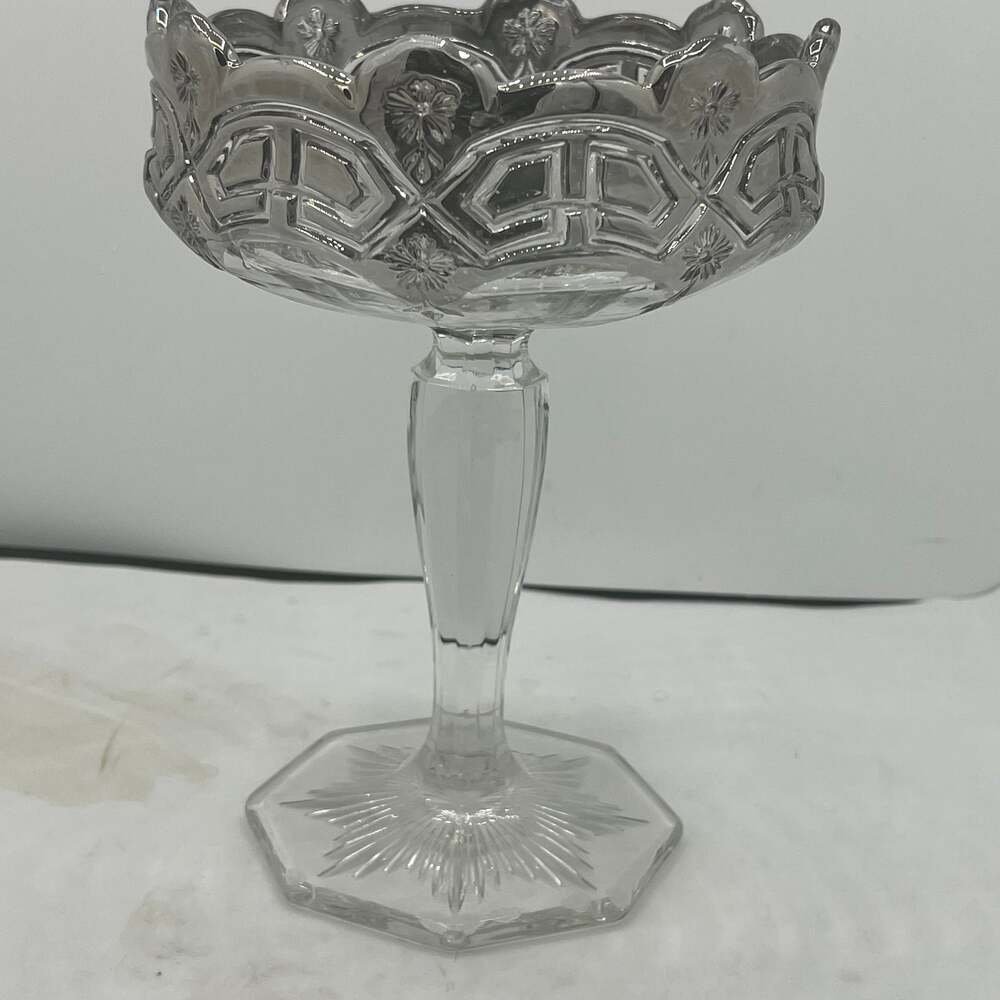 Vintage Athenia Clear Round Compote by Tiffin-Franciscan silver incrusted Bowl